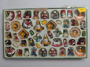 Kurt Adler Petite Treasures Wooden Mini Christmas Ornament Set of 49 Pieces
